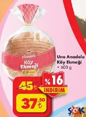 UNO ANADOLU KÖY EKMEĞİ 600 G indirimli fiyat UNO ANADOLU KÖY EKMEĞİ 600 G fiyat ve kampanya bilgisi